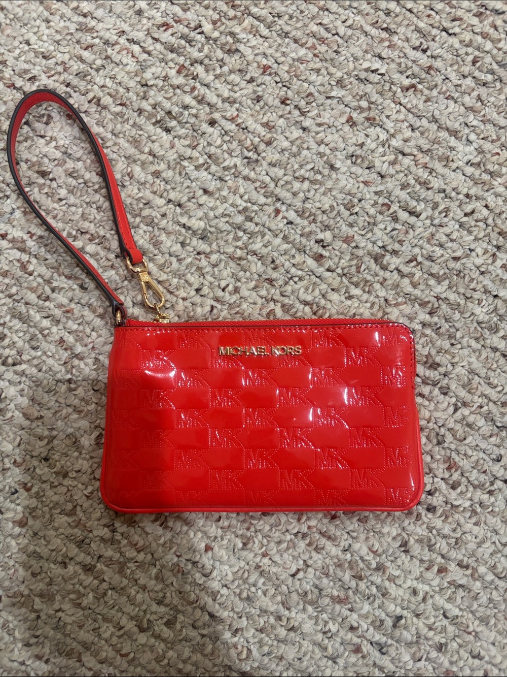 Michael Kors Red Patent MK-Embossed Wristlet Clutch